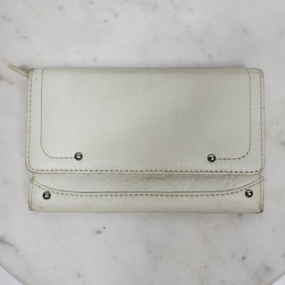 VTG Cow Leather Bi-fold Checkbook Wallet White Ivory Card Slots Simple Classic - Picture 6 of 16
